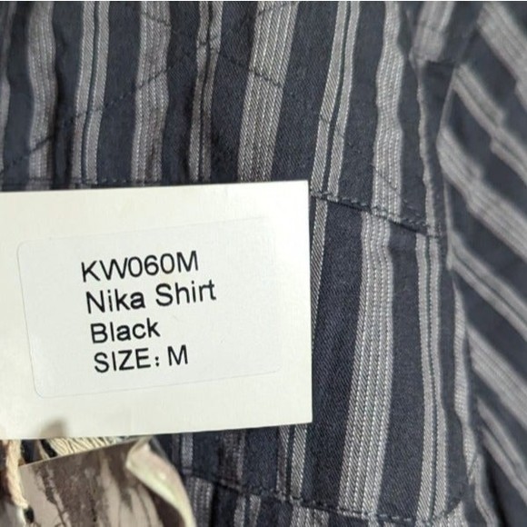 Roar Black Striped Long Sleeve Embroidered Button Down Nika Shirt Men Size M - Picture 9 of 9